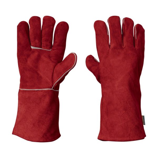 (6 ) GUANTES LARGO DE CARNAZA COLOR ROJO PARA SOLDADOR