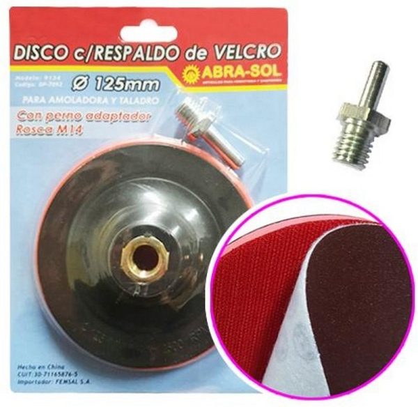 DISCO PLASTICO SISTEMA VELCRO Ø 125 MM. C/ROSCA M14( Bulto x