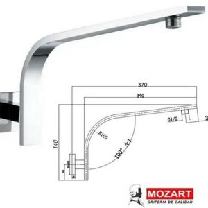 BRAZO P/LLUVIA RECTANG. 42 CM. CURVO ALTO C/ROSETA CUAD. AC.