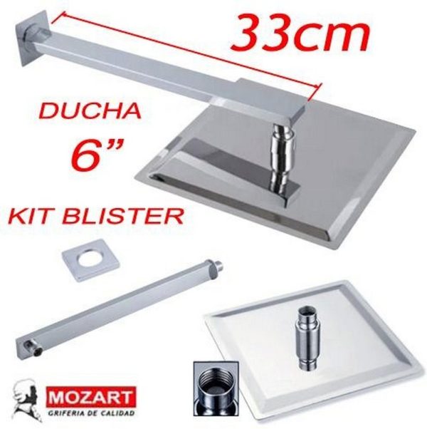 DUCHA 6´´ Y BRAZO RECTANG. 33 CM. C/ROSETA CUAD. AC.INOX BLI