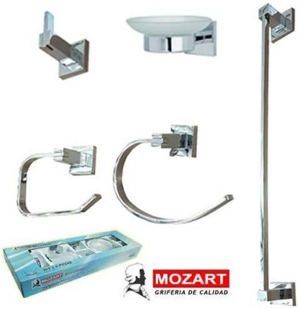 SET BAÑO 5 PIEZAS PANAMA CROMO ACERO INOX.( Bulto